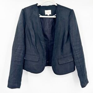 LOFT Womens Black Blazer 100%‎ Linen Office Workwear Summer Career Jacket Size S